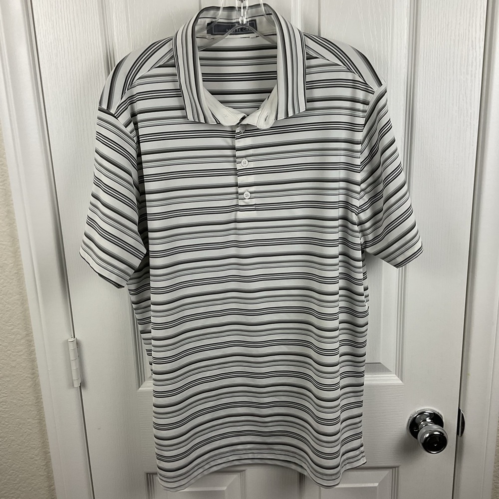 Pre-Owned Matte Grey Men’s Striped Golf Polo, Size L